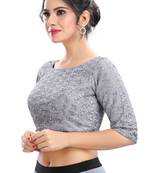 Grey Embroidered Net Designer Readymade Designer Saree Blouse