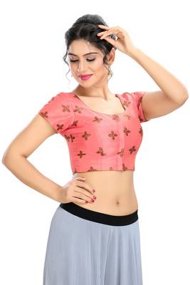 Pink Printed Brocade Readymade Saree Blouse 1