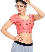 Pink Printed Brocade Readymade Saree Blouse