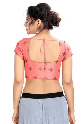 Pink Printed Brocade Readymade Saree Blouse 2