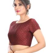 Maroon Embroidered Raw Silk Padded Readymade Designer Saree Blouse