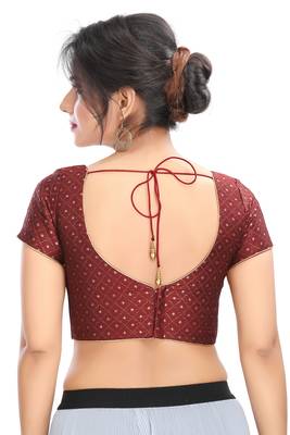 Maroon Embroidered Raw Silk Padded Readymade Designer Saree Blouse 2