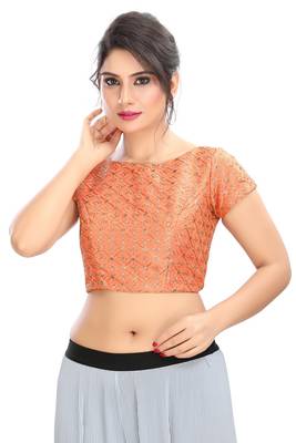 Peach Embroidered Silk Designer Readymade Designer Saree Blouse 1