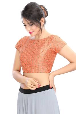 Peach Embroidered Silk Designer Readymade Designer Saree Blouse 2
