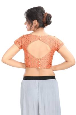 Peach Embroidered Silk Designer Readymade Designer Saree Blouse 3