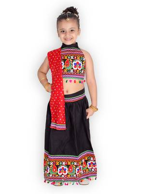 black embroidered mirror work navratri traditional lehenga choli 1