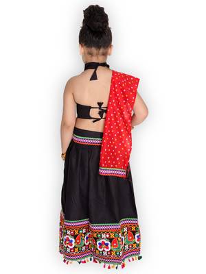 black embroidered mirror work navratri traditional lehenga choli 2