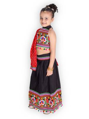 black embroidered mirror work navratri traditional lehenga choli 4