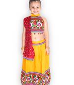yellow embroidered mirror work navratri traditional lehenga choli