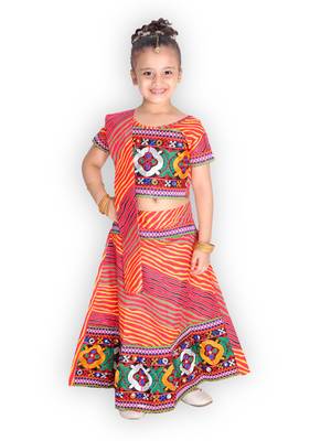 red embroidered mirror work navratri traditional lehenga choli 1