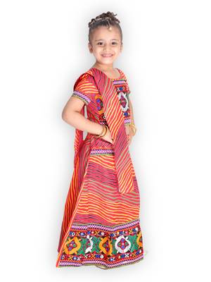 red embroidered mirror work navratri traditional lehenga choli 4
