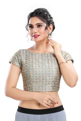 Grey Embroidered Silk Designer Readymade Designer Saree Blouse 1