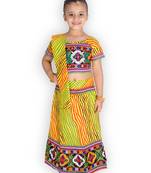 yellow embroidered mirror work navratri traditional lehenga choli