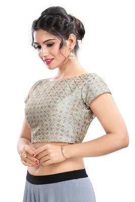 Grey Embroidered Silk Designer Readymade Designer Saree Blouse 2