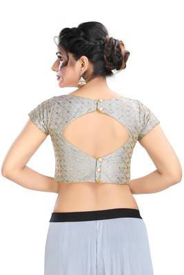 Grey Embroidered Silk Designer Readymade Designer Saree Blouse 3