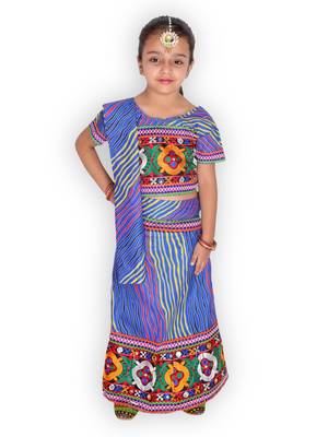 blue embroidered mirror work navratri traditional lehenga choli 1