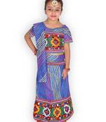 blue embroidered mirror work navratri traditional lehenga choli
