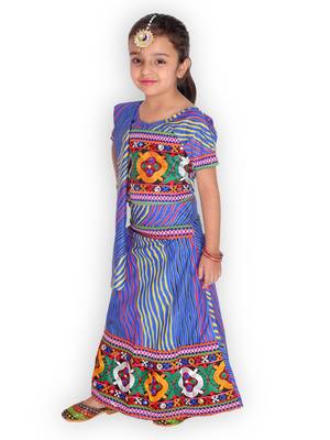 blue embroidered mirror work navratri traditional lehenga choli 3