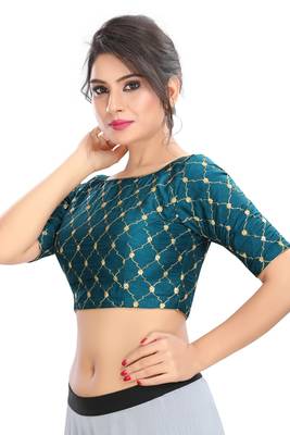 Peacock Blue Embroidered Silk  Designer Saree Blouse 2