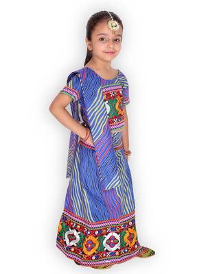 blue embroidered mirror work navratri traditional lehenga choli 4