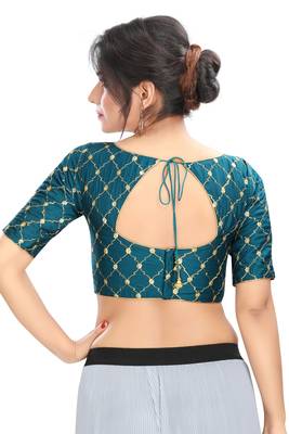 Peacock Blue Embroidered Silk  Designer Saree Blouse 3