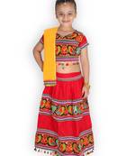red embroidered mirror work navratri traditional lehenga choli