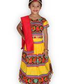 yellow embroidered mirror work navratri traditional lehenga choli