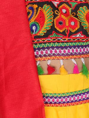 yellow embroidered mirror work navratri traditional lehenga choli 5