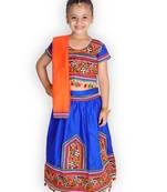 blue embroidered mirror work navratri traditional lehenga choli