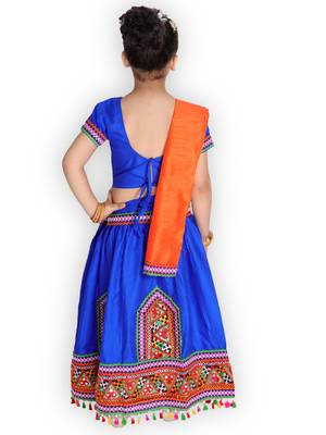 blue embroidered mirror work navratri traditional lehenga choli 2
