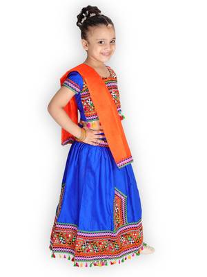 blue embroidered mirror work navratri traditional lehenga choli 3