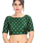 Bottle Green Embroidered Silk  Designer Saree Blouse