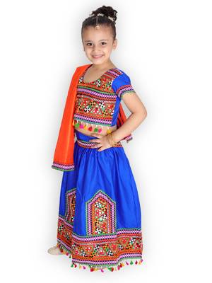 blue embroidered mirror work navratri traditional lehenga choli 4