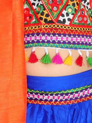 blue embroidered mirror work navratri traditional lehenga choli 5