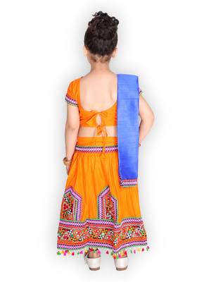 orange embroidered mirror work navratri traditional lehenga choli 2