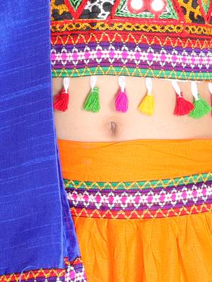 orange embroidered mirror work navratri traditional lehenga choli 5