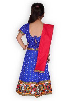 blue embroidered mirror work navratri traditional lehenga choli 2