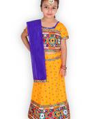 yellow embroidered mirror work navratri traditional lehenga choli