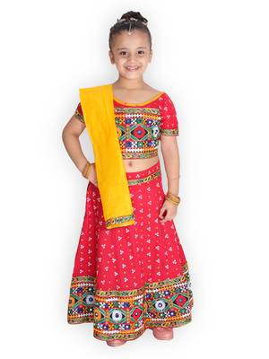 red embroidered mirror work navratri traditional lehenga choli 1