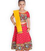 red embroidered mirror work navratri traditional lehenga choli