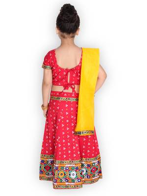 red embroidered mirror work navratri traditional lehenga choli 2