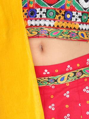 red embroidered mirror work navratri traditional lehenga choli 3