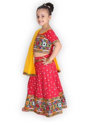 red embroidered mirror work navratri traditional lehenga choli 5