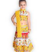 yellow embroidered mirror work navratri traditional lehenga choli