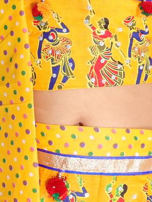 yellow embroidered mirror work navratri traditional lehenga choli 5
