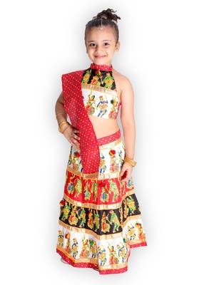 red embroidered mirror work navratri traditional lehenga choli 1
