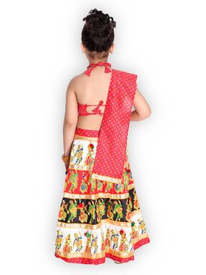 red embroidered mirror work navratri traditional lehenga choli 2