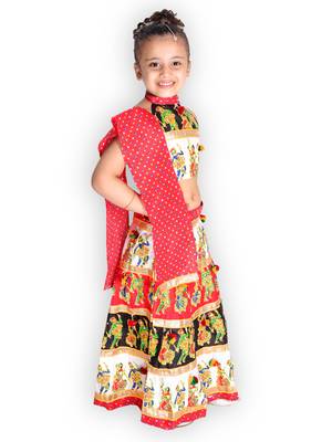 red embroidered mirror work navratri traditional lehenga choli 3
