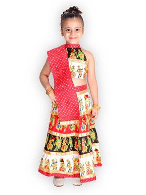 red embroidered mirror work navratri traditional lehenga choli 4