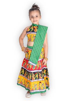 green embroidered mirror work navratri traditional lehenga choli 1